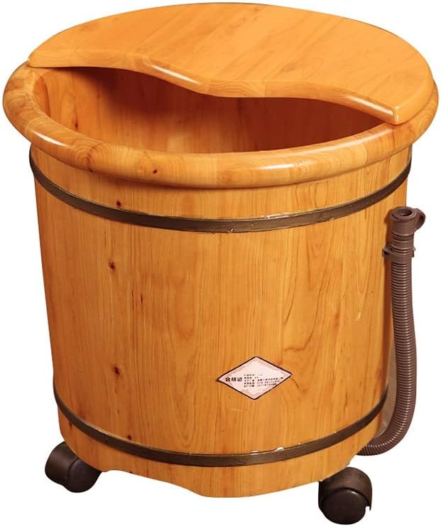 Solid Wood Foot Tub, Pedicure Bowl Spa Massage Cedar Pedicure Barrels House Foot Bath Barrel Footbath Solid Wood with Lid, Pedicure Foot Soak Wooden Foot Basin, Foot Tub with Casters Foot Spa Bath(M)
