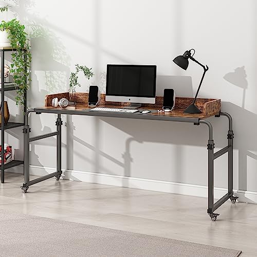 Overbed Table with 360° Wheels, Queen Size Mobile Bed Desk, Recliner Table Over Bed Table Adjustable Height and Length Overbed Table with Heavy Duty Metal Leg for Hospital and Home use