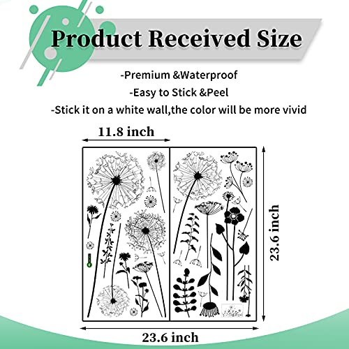 Large Dandelion Wall Stickers, Attractive Flying Flowers Wall Decals, Removable Plants Wall D?cor, DIY Art Mural Vinyl for Bedroom Living Room Sofa Backdrop Classroom Decoration (Black)