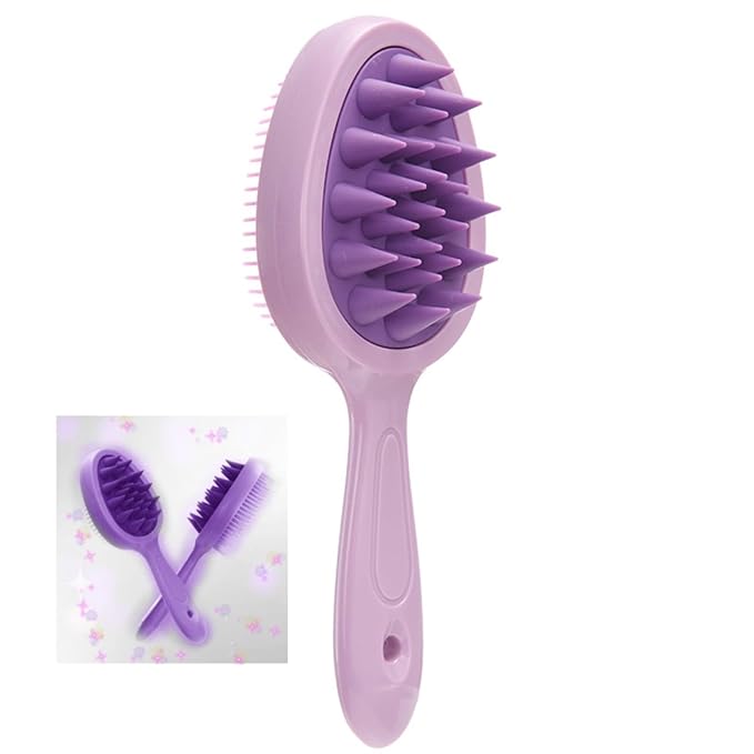 Hair Brush,Double-sided Silicone Comb Brush for Wet & Dry hair, Eliminates Knots & Reduces Breakage for All Hair Types, Large Combs for Head Massage and Relaxation,Purple