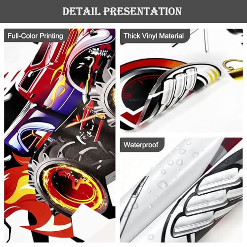 Supzone 3D Racing Car Wall Decals for Boys Room, Fast Racing Truck Break Through The Wall Vinyl Wall Sticker for Kids Room Nursery Playroom Classroom