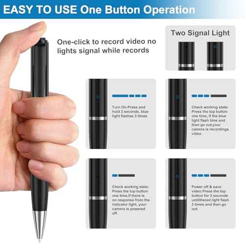 Hidden Camera Pen,Secret MINI Camera with Built-in 64GB Memory,HD Body Video Recorder Camera for Indoor Meeting Classroom Learning