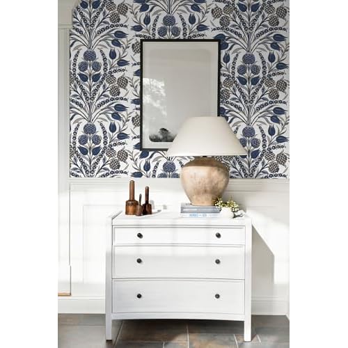 CiCiwind Blue and White Peel and Stick Wallpaper Floral Wall Paper Boho Self Adhesive Renter Friendly Contact Paper for Bedroom Bathroom William Morris Decor Vinyl Rolls 17.3"¡¿78.7"