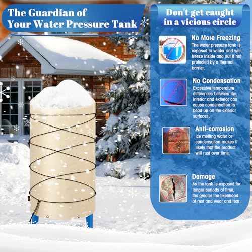 Insulated Well Pressure Tank Cover Aluminum Foil (5¢µ) - 16"D x 32"H Industrial 600D Outdoor Well Water Tank Insulation Blanket, Anti-UV Winter-Freeze Water Well Pump Cover, Beige