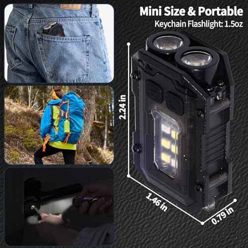 KunHe 10 Pack Bulk Gifts for Men Dad Clip-on Mini EDC Keychain Flashlight High Lumen USB-C Rechargeable with COB Side Light 8 Modes Suitable for Night Work Camping Hiking Dog Walking