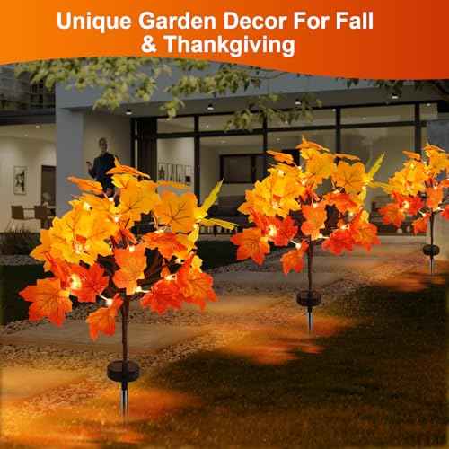 6Pack Fall Solar Lights Outdoor Waterproof,120LED 240 Maple Leaves Solar Garden Lights Outside, Autumn Artificial Tree Pathway Lights for Patio,Halloween,Thanksgiving,Fall Decoration