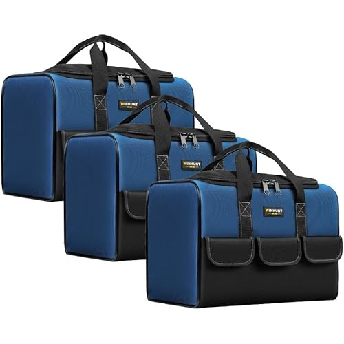 3 Pack Heavy Duty Tool Bags, Wide Mouth Tool Storage Bag with 5 Pockets, 12 inch Small Tool bag for Electricians, Maintenance Workers, Plumbers, Household use