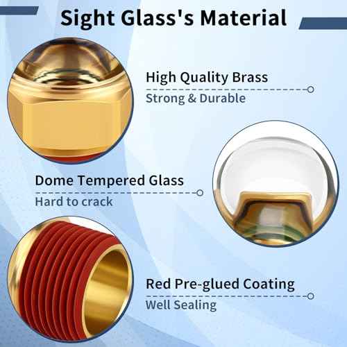 Boltigen Compressor Sight Glass, 1/2'' NPT Sturdy Brass Clear Dome Bulb Sight Gauge, Oil Level Site Glass, Tank Level Indicator Plug Window, Perfect Replacement for Air Compressor¡¢Pump¡¢Tank