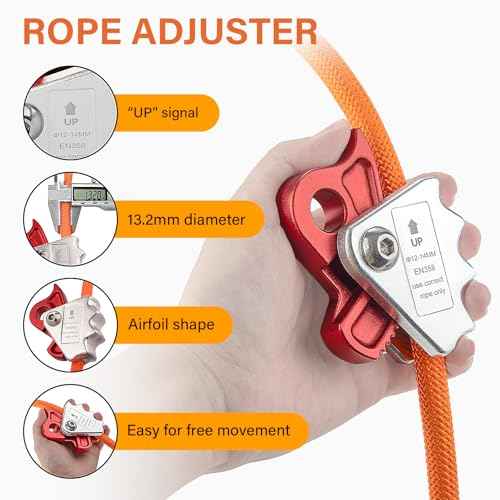 TRSMIMA Steel Wire Core Flipline - 8ft Fall Protection Arborist Climbing Tree Arborist 1/2" Galvanized Steel Cable Lanyard Kit with Swivel Snap Hook Triple Lock Carabiner Rope Grab Adjuster