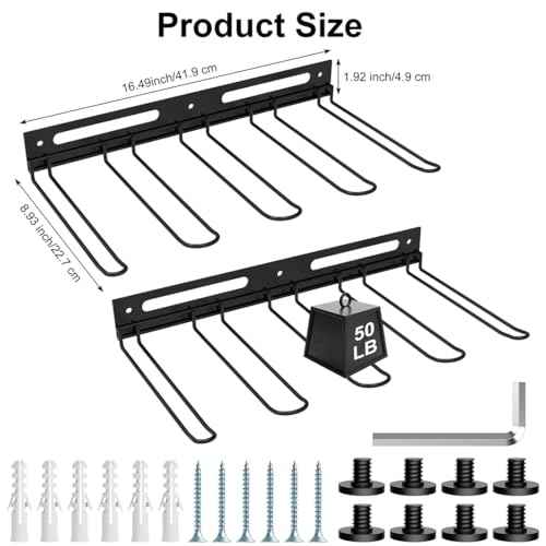 Garage Wall-Mounted Rack, Tool Storage Rack, Garden Tool Rack, Hanging Storage Rack for Yard Tools, Anti-Rust - Easy Installation (2-Pack)