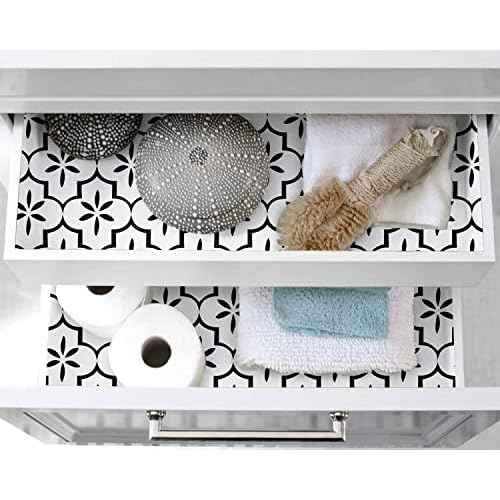 GloryTik Contact Paper Black and White Wallpaper Geometry Trellis Pattern Peel and Stick Wallpaper Modern Self-Adhesive Removable Waterproof for Cabinet Drawer Lining Wall Decor 17.7"X118"