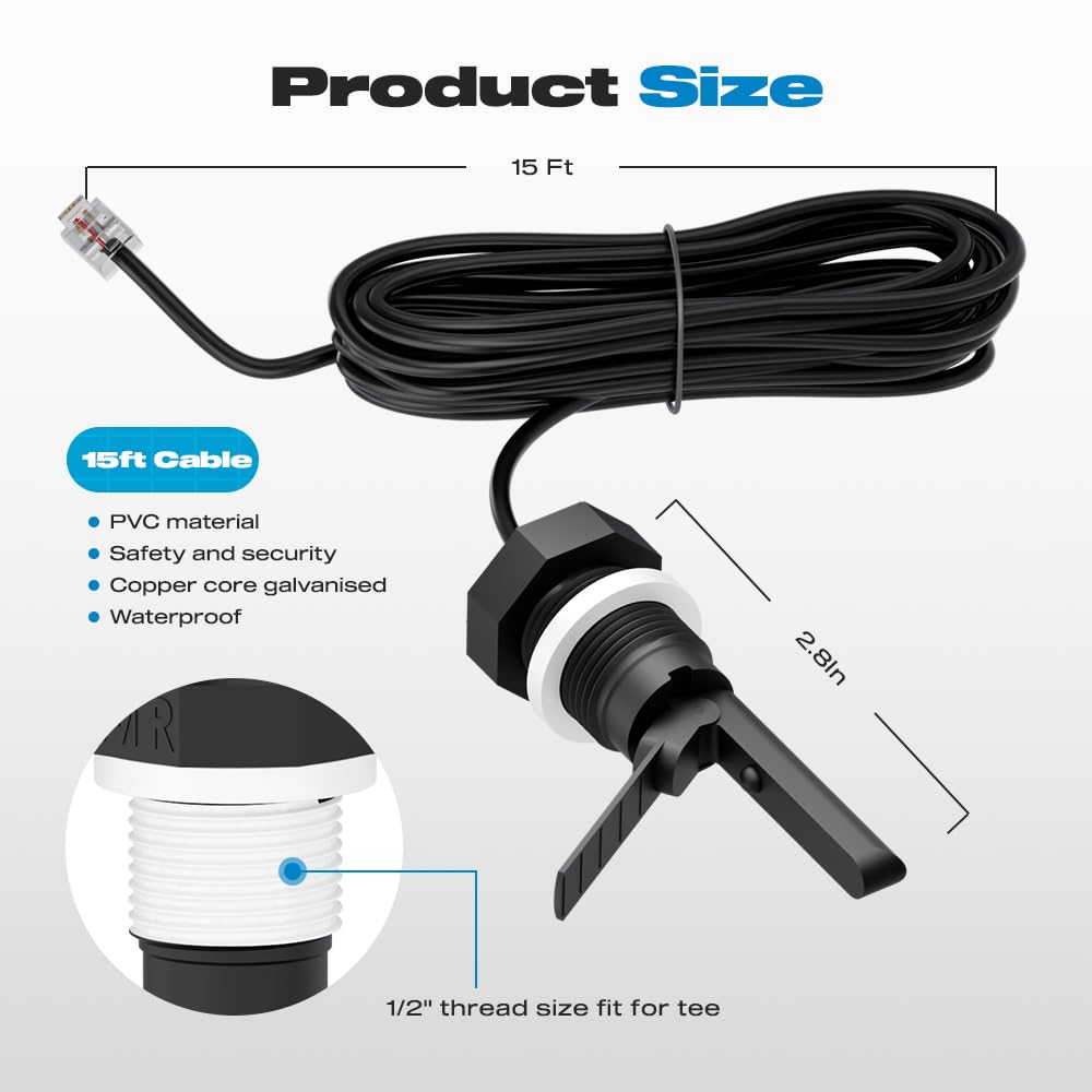 Malictele Flow Switch, GLX-FLO-RP for Hayward Goldline Aquarite Salt System Pool Flow Sensor Suitable Hayward Salt Cell and Chlorine Generator with 15ft Cable Pool Flow Switch