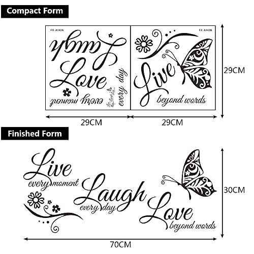 2 Pack Family Inspirational Wall Stickers Quotes Words Design Vinyl Decal Quote,Live Every Moment,Laugh Every Day,Love Beyond Words, Wall Sticker Motivational Wall Decals