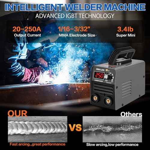 Super Mini Stick Welder Machine,110V 250A ARC Portable MMA Welding Machine for Beginners,Welding Machine with 10pcs Welding Rod Tools,IGBT Inverter Welder,Hot Start Arc Force Anti-stick (Gray)