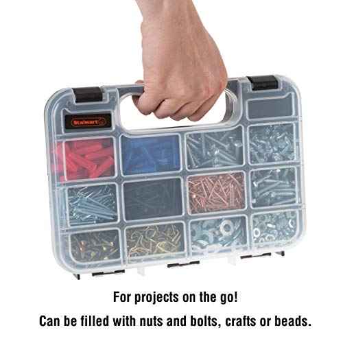 Hardware Organizer Box with Dividers - 14 Compartment Small Parts Organizer Portable Tool Box Organizer with Secure Latches - Plastic Screw Organizer Box for Nuts, Beads, Jewelry or Tackle by Stalwart