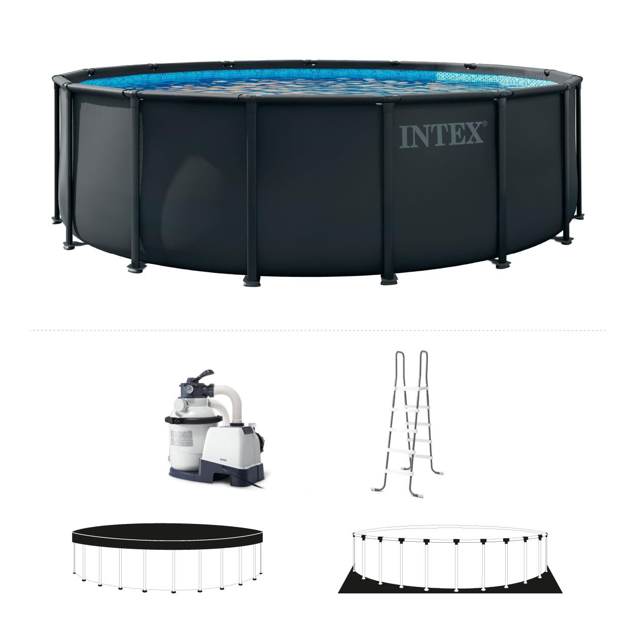 INTEX 26317MZ 15ft x 48in Ultra XTR Frame Deluxe Above Ground Swimming Pool Set with 1500 GPH Sand Filter Pump, Removable Ladder, Ground Cloth, Pool Cover, SuperTough, Puncture and Rust Resistant