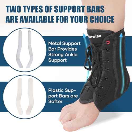 Ankle Brace for Sprained Ankle, Lace up Ankle Brace with 1Pair Metal and Plastic Support Bars, Ankle Stabilizer Brace for Men Women, Achilles Tendon Support Brace for Left Right, L