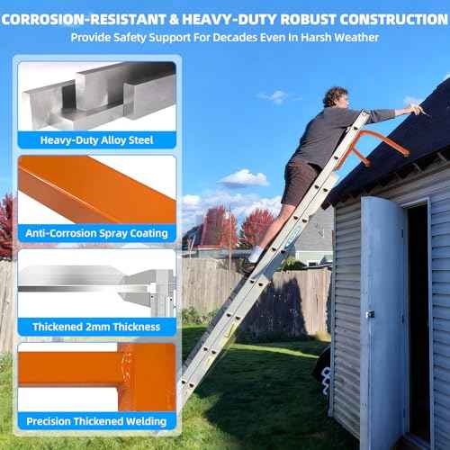 Extension Ladder Stabilizer-Ladder Standoff for Roof Gutter-500 Lbs Capacity-Heavy Duty Alloy Steel Ladder Hook-Wing Span Wall Extension Accessory Arms with Anti-Slip Rubber Feet/U Bolt