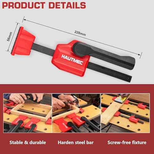 HAUTMEC 3/4" Bench Dog Clamp, Quick-Release Hold Down Clamps for 19mm Dog Holes, 170 Lbs Clamping Force, Adjustable Bench Clamps for Woodworking, Assembling, Gluing, 4 Pack - HT0276
