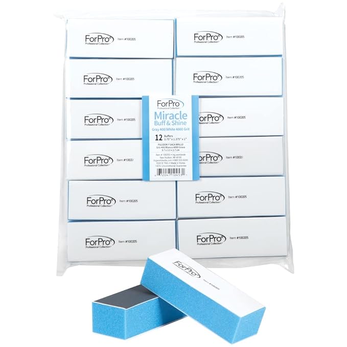 ForPro Professional Collection Miracle Buff & Shine - Grey 400/White 4000 Grit- Twelve (12) Double Sided Manicure & Pedicure Buffers - 1” H x 1.375” W x 3.75” L