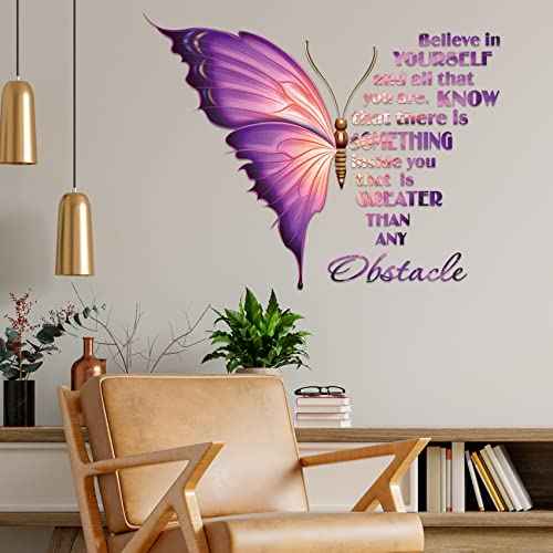 Large Inspirational Butterfly Wall Decals Stickers, Motivational Saying Positive Peel and Stick Wall Art Decals for Women Girls Bedroom Living Room Office (Colorful)