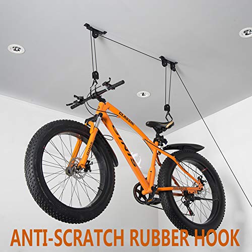 Wallmaster Ceiling Bike Mount Hanger, Bike Ceiling Lift Hoist, Bike Pulley System for Garage, Indoor Bicycle Hooks, 2 pack