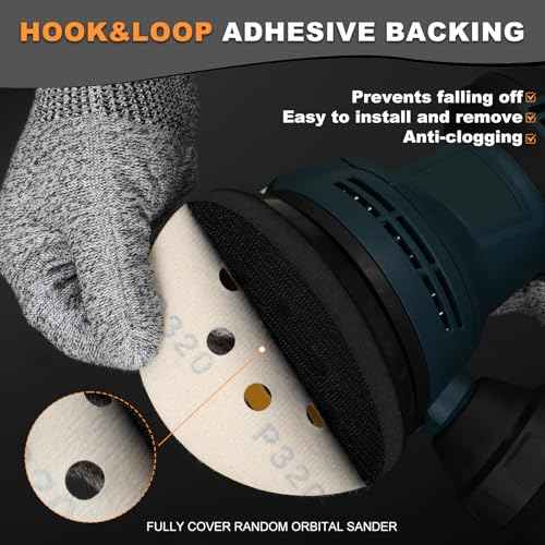 50Pcs 5-Inch Premium Sanding Discs Hook & Loop 8-Hole:60-320 Assorted Grit Round Sandpaper for Random Orbital Sander Woodworking Finishing/Automotive Polishing/Metal Sanding