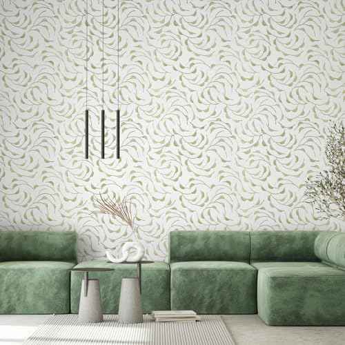 WENMER Peel and Stick Wallpaper, 17.7" x118" Leaf Wallpaper, Geometric Removable Self Adhesive Boho Contact Paper, Beige Wall Paper for Bedroom Bathroom Cabinets Home Decor