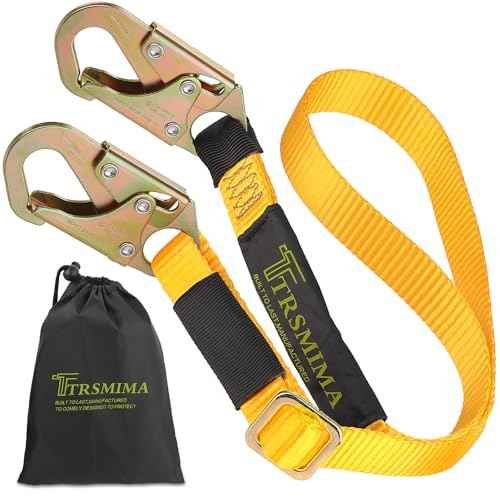 TRSMIMA Tree Climbing Safety Lanyard - 4ft to 6ft Adust Fall protection Webbing Belt Hunting Roof Strap Double Rebar Hook