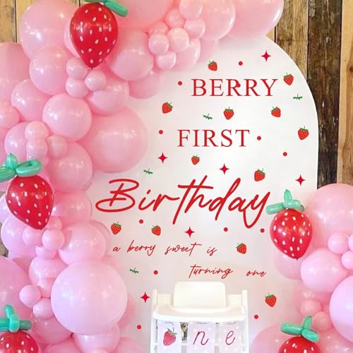 Berry First Birthday Decal Sign Party First Birthday Backdrop Decals Baby Shower Girl Party Arch Stickers Strawberry Fruit Theme Party Decorations Balloon Arch Party Supplies