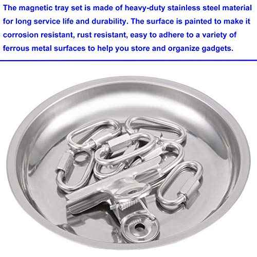 8 PCS Magnetic Bowls 6 Inches, Magnetic Trays Set Round, Stainless Steel Magnetic Parts Tray Set for Bolts, Pins, Screws, Nuts, Small Parts Tools Organization for Workshop, Garage, Craft Room