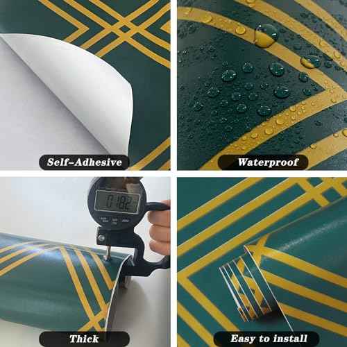 Ohmywor Peel and Stick Wallpaper Dark Green and Gold Wallpaper, Diamond Geometric Wallpaper Contact Paper, Self Adhesive Removable Decorative Trellis Wall Covering Vinyl 17.7"x118"