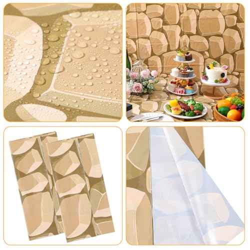 Chuangdi 2 Sheet 4.5 x 9 ft Brick Stone Wall Photography Backdrop Wall Scene Setter Wallpaper Curtains Door Removable Tablecloth Photo Wedding Halloween Party Photo Booth Studio Props Banner