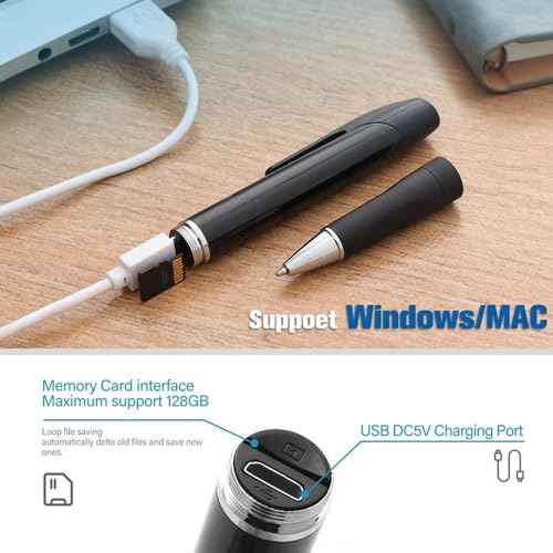 Spy Camera Pen 32GB,HD 1080P Hidden Camera Portable Digital Video Camera with Photo Taking,2 Hours Battery Mini Body Camera 3 Ink Refills Pocket DVR for Business Conference