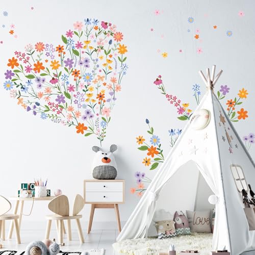Wild Flower Wall Decals - Peel and Stick Removable Floral Wall Stickers for Nursery, Bedroom, Living Room Decor (8 Sheets 102 Pcs Wildflower Mural Art, Garden Theme)
