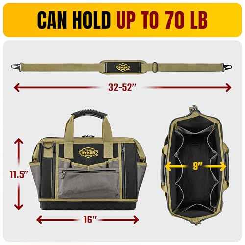 The Ryker 16-inch Large Tool Bag Heavy Duty Tool Bag Organizer for Men/Women 28pockets Portable Utility Bags for Tools - Toolbag Organizers Electrician Tools Bags for men Heavy Duty