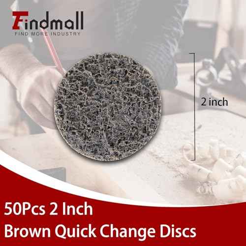 findmall 50Pcs 2 Inch Brown Quick Change Surface Prep Conditioning Discs, Coarse Grit for Cleaning, Finishing and Deburring on All Metals