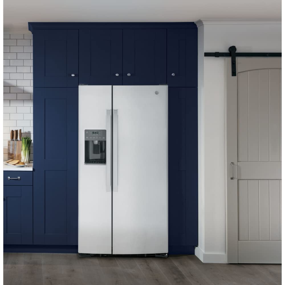GE® 23.0 Cu. Ft. Side‑by‑Side Refrigerator with External Ice & Water Dispenser – Stainless Steel