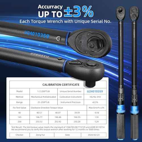 1/2-Inch Drive Click Torque Wrench, Dual-Direction Click Professional Torque Wrench 40-300FT.LB/33.9-339N.M, Dual Range Scales Graduated in FT.LB and N.M, Blue