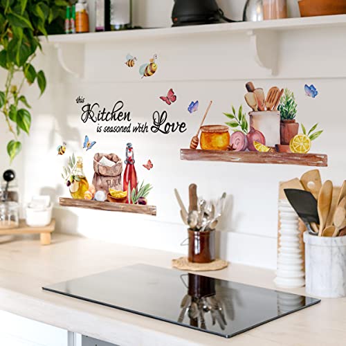 Bee Butterfly Wall Stickers Food Lettering Quotes Sayings Peel and Stick Vinyl Wall Decals for Kitchen Dining Room Restaurant