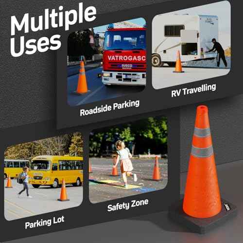 BATTIFE [2 Pack] 28 Inch Collapsible Traffic Safety Orange Cones with Black Weighted Base, Multi Purpose Pop-up Cones and Reflective Collar, for Road Parking, Driving Practice.