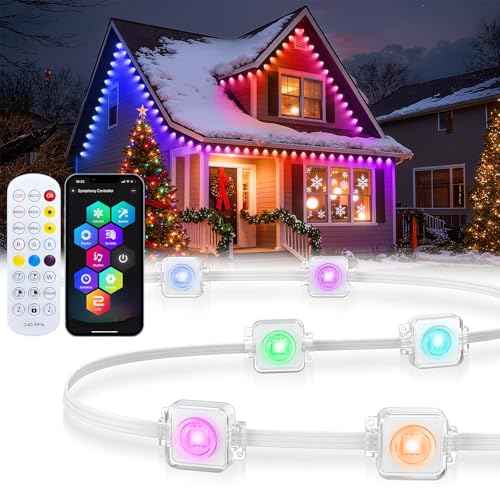 REYLAX 50FT Permanent Outdoor Lights with 30 LED Lights, RGB+IC Eaves Lights, IP67 Waterproof, Multi Scenes for Outdoor Christmas Holidays Decor, Works with APP & Remote Control, White