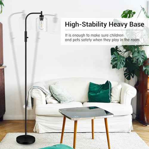 BoostArea Dimmable Standing Lamp with Seeded Glass Lampshade, 6W LED Bulb Included, Modern Industrial Lamp for Living Room, Bedroom, Office