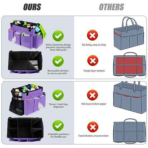 Wearable Cleaning Caddy Bag with Handle, Multi-functional Cleaning Supplies Caddy Organizer with Handle and Shoulder Strap for Car Wash, Gardening Tools, Painting/Picnic Items, Beach (Purple)