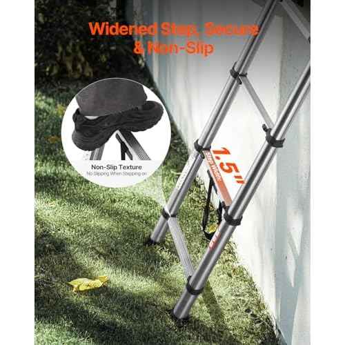 VEVOR Telescoping Ladder, 8.5ft Stainless Steel Lightweight Extension Ladder, Multi-Button Retraction Collapsible Ladders, 330LBS Capacity & Non-Slip Feet, Portable 9-Step Ladders for Home, RV, Loft