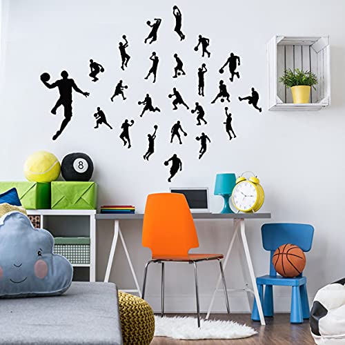Removable Basketball Player Wall Decal DIY Sports Player Silhouette Wall Stickers Peel and Stick Jumpman Decal Sticker for Kids Room Boys Bedroom Playroom Wall Decor