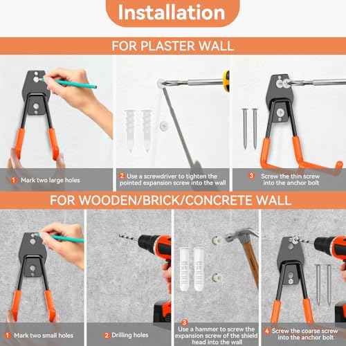 Garage Hooks Heavy Duty Utility Steel Garage Storage Hook Organization Wall Mount Hooks for Hanging Bike, Ladder and Garden Tools (Orange-22)