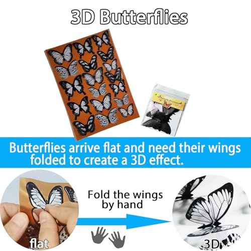 Ewong 3D Butterfly Wall Decor - 66Pcs Black Butterfly Decoration Party Cake Decorations - Removable Waterproof Wall Decal Birthday Home Room Decor Bathroom Bedroom Sticker & Murals