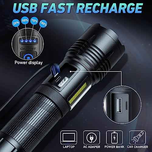 Rechargeable LED Flashlights High Lumen,99,000 Lumens Super Bright Flashlight,Powerful Flash Light 7 Modes with COB Work Light IPX7 Waterproof for Outdoor Emergency Camping Hiking¡¦