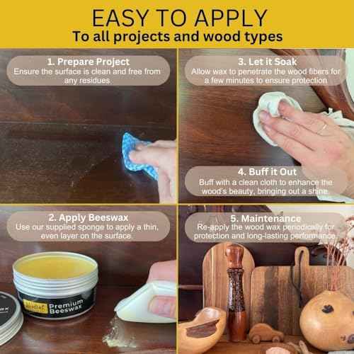 Beeswax Woodcut Premium 7oz, Wood Cream, Food Safe for Cutting Boards, Woodturning, Furniture, Benchtops, Cupboards, Baby Toys, Floors and Leather. Aluminium Container with Sponge